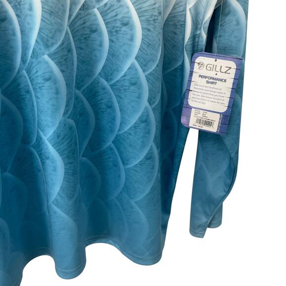 NWT Gillz UPF 50+ Long Sleeve Performance Fishing Shirt Blue Scales Mens Medium - Picture 2 of 5